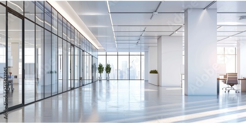Modern office space interior decoration with glass and wide space