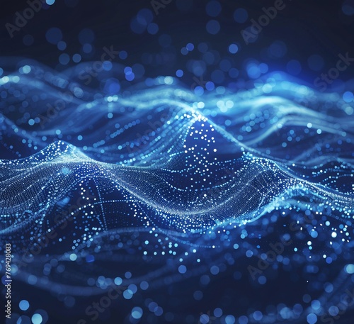 Neon Waves Crashing on a Blue Ocean A Futuristic, Digital Artwork Generative AI