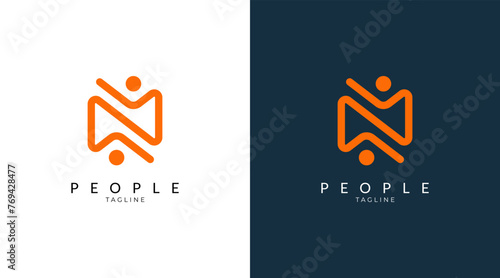 Letter M Illustration People Logo Design Template
