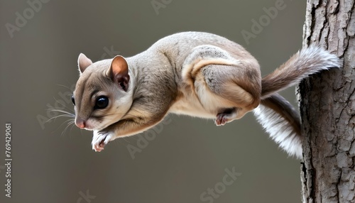 A Flying Squirrel With Its Tail Curled Around Its