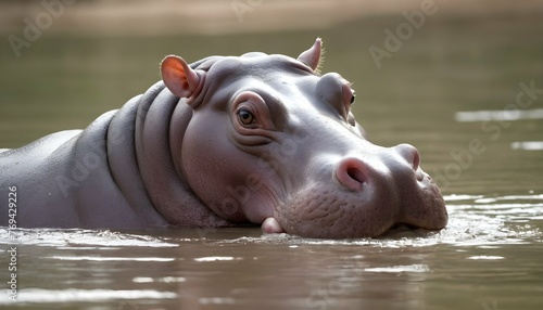 A Hippopotamus With Its Ears Flattened Against Its