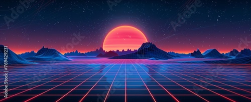Neon Night Ride A Vibrant 3D Artwork of a Sunset on a Futuristic Highway Generative AI