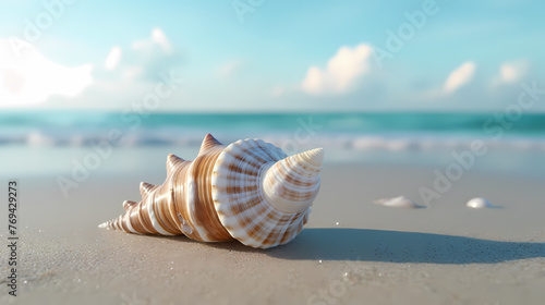 Textured conch shells on the beach © jiejie