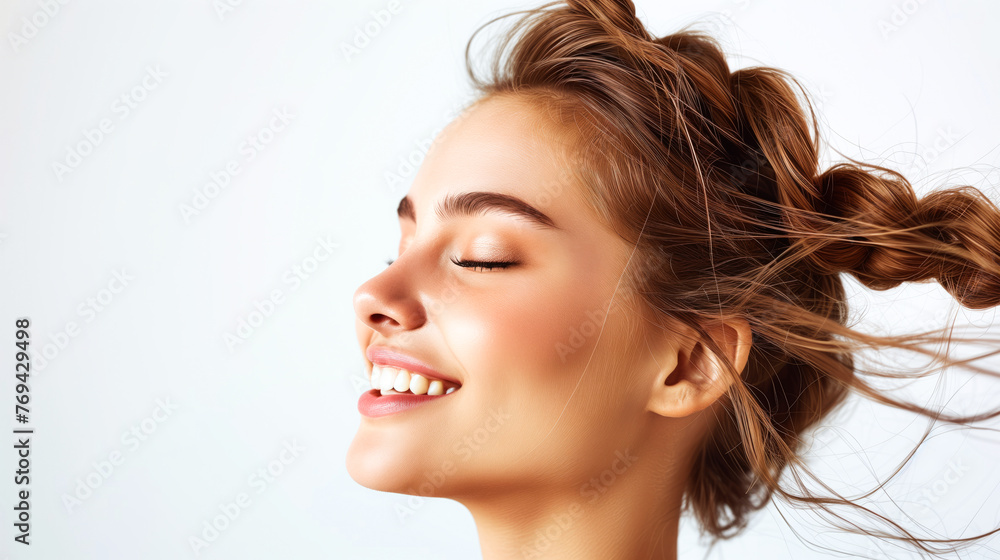 Young woman with waterfall braid hairstyle Young woman with waterfall braid hairstyle