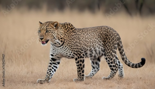 A Leopard With Its Fur Standing On End Startled