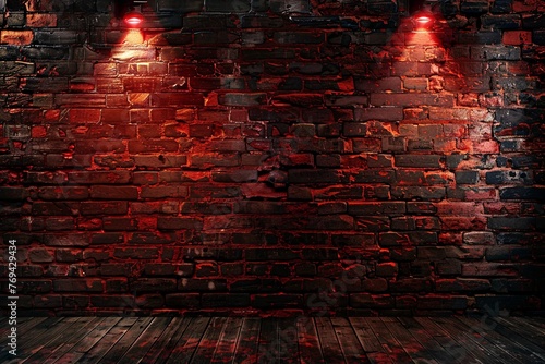 Red Brick Wall with Red Lights A Monthly Event Backdrop Generative AI