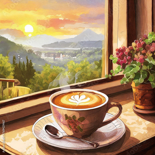 카페에서 커피를 마시다