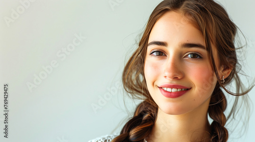 Young woman with undone fishtail braid hairstyle