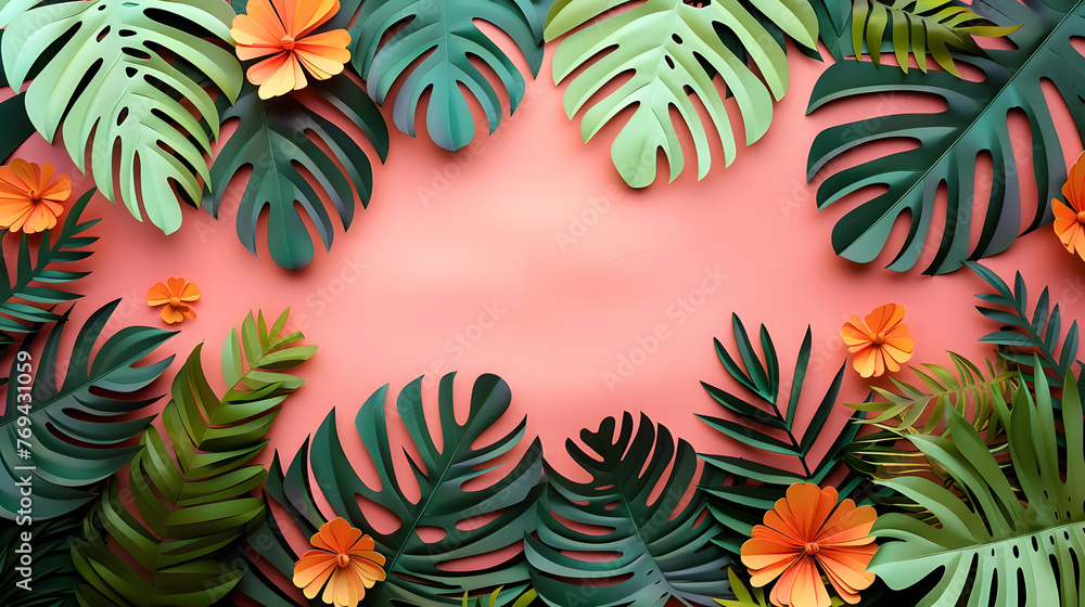 Framework for photo or congratulation with paper blossom and flowers. Woman's day, 8 march, Easter, Mother's day, anniversary greeting card Framework for photo or congratulation with paper blossom and flowers. Woman's day, 8 march, Easter, Mother's day, anniversary greeting card