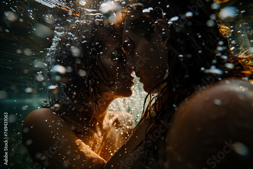 Two women are kissing in the water © Anek