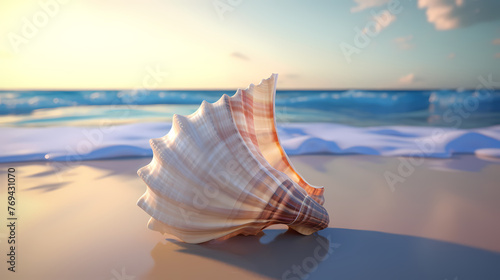 Textured conch shells on the beach