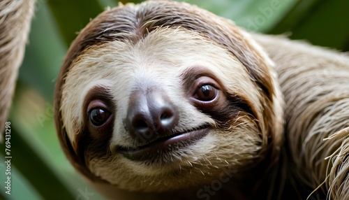 A Close Up Of A Sloths Face Showcasing Its Gentl