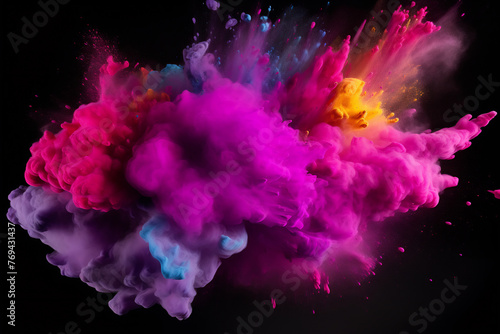 Dynamic Burst of Multicolored Powder, Abstract Art Concept with Vivid Pigments in Motion Against a Dark Background, Explosion of Color