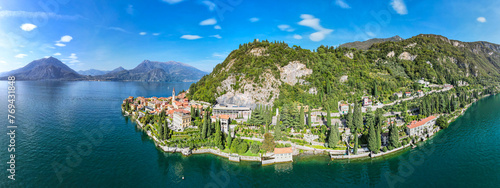 Varenna, Italy - Aerial view of beautiful Italian village on lake Como in the Italian Alps