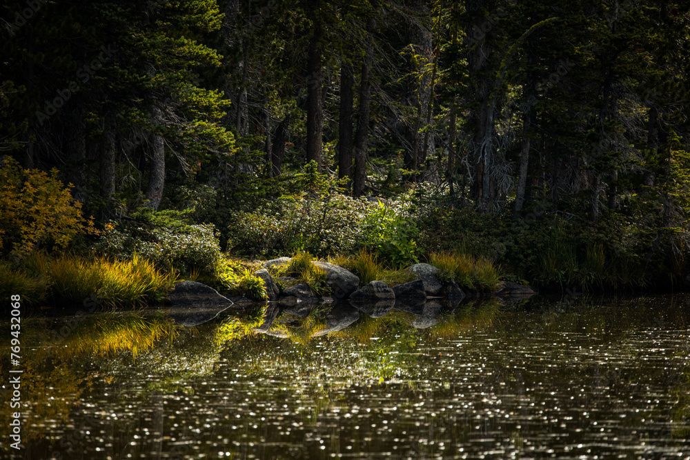 Lake scene in fall on alpine lake north cascades Lake scene in fall on alpine lake north cascades