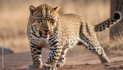 A Leopard With Its Sharp Claws Extended Ready For