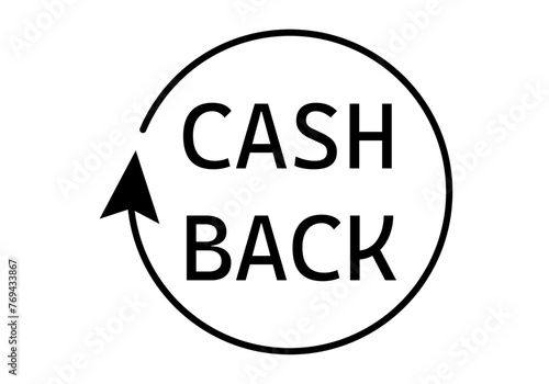 Icono negro de cash back en fondo blanco.