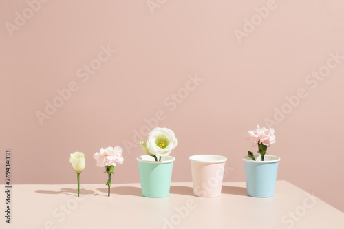 Wallpaper Mural Eco-friendly coffee paper cup. Colors cup with spring flowers Torontodigital.ca