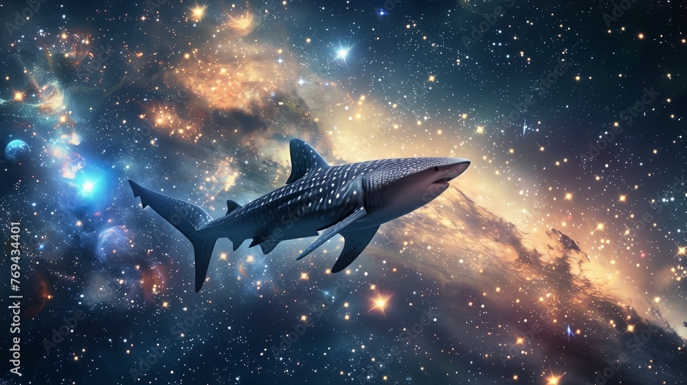 A shark swims in space concept A shark swims in space concept