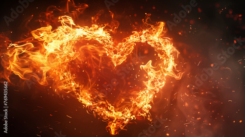 Heart made of fire, love romance decoration background