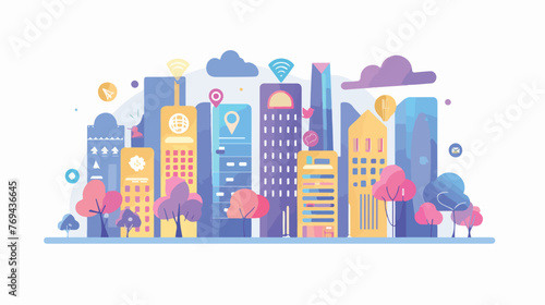 Smart city design. Social media icon. Technology co