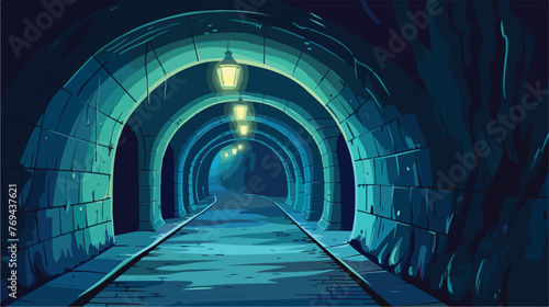 Tunnel at night.. Flat vector isolated on white background