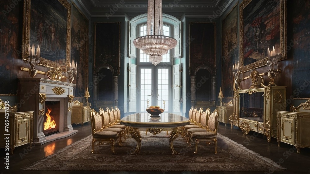 Sophisticated Dining: Table, Chairs, Chandelier