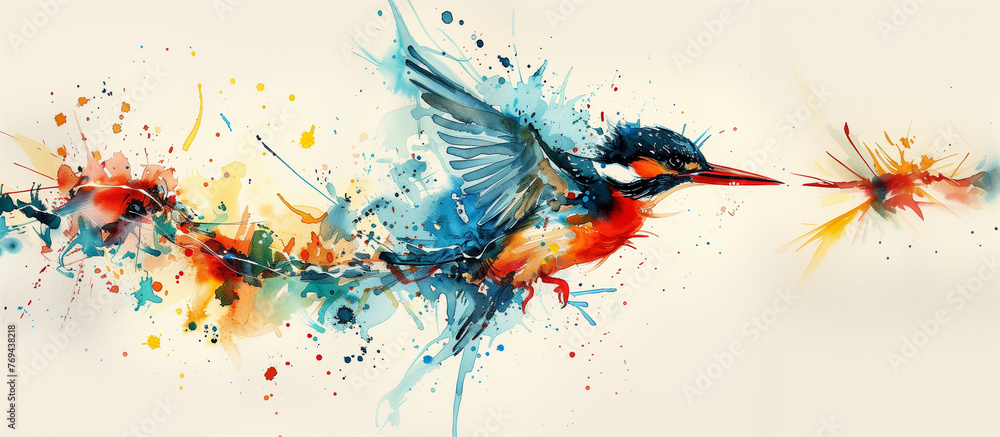 watercolor background with flying bird