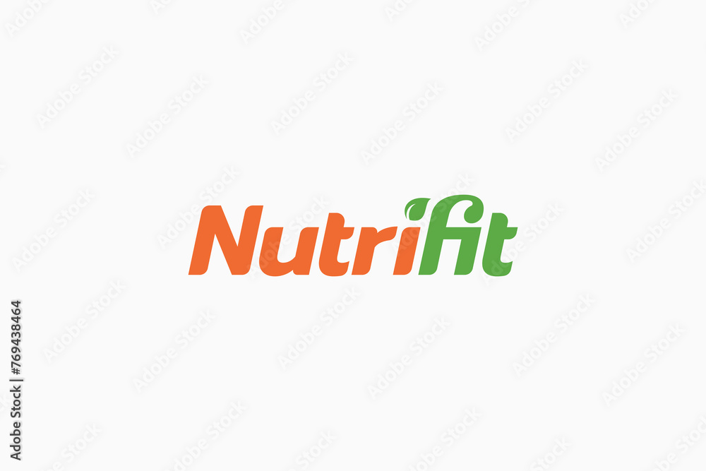 nutrifit logo in the form of a simple and clean wordmark with a leaf on the letter i