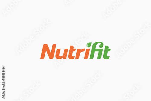 nutrifit logo in the form of a simple and clean wordmark with a leaf on the letter i