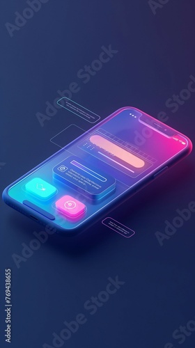 A 3D Isometric Illustration Of A Smartphone With A Futuristic User Interface.