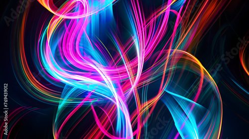 Neon lights in motion  using a long exposure effect abstract background  black background
