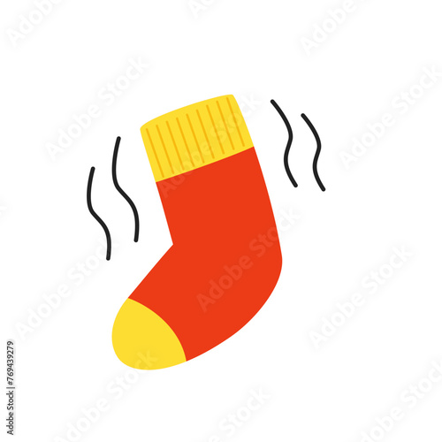 Vector illustration of dirty and stinky sock isolated on white background.