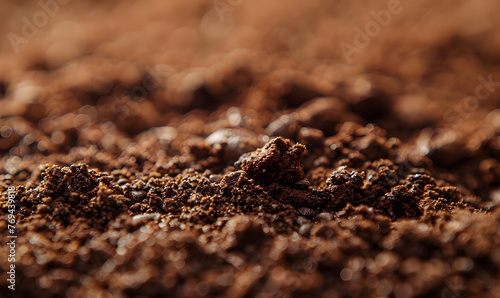 Richly textured coffee grounds, waiting to be unleashed, mesmerize with their detailed, Generative AI