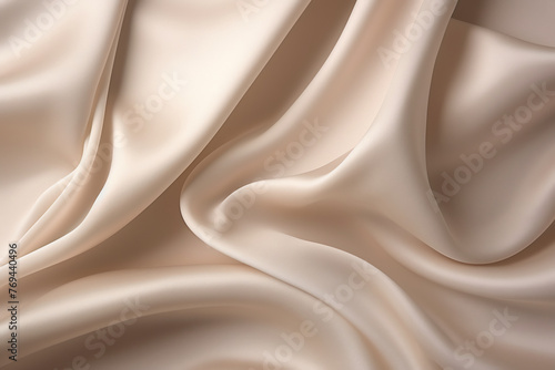 Smooth Elegant Beige Silk Fabric Texture, Gentle Folds of Satiny Material, Soft Abstract Background, Delicate Textile Elegance Concept