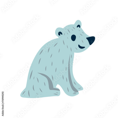 Cute cartoon polar bear sitting  vector colorful illustration wild animal isolated on white background  decorative arctic teddy for character design  greeting card  zoo alphabet  mascot map