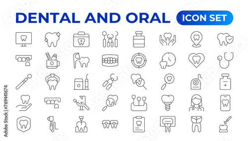 Set of dentist Icons. Simple line art style icons pack. Vector illustration. Dental elements stroke pictogram and minimal thin web icon set. Outline collection. illustration