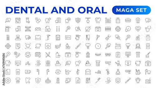 Set of dentist Icons. Simple line art style icons pack. Vector illustration. Dental elements stroke pictogram and minimal thin web icon set. Outline collection. illustration
