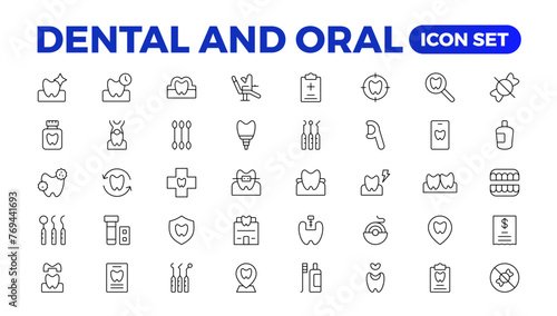 Set of dentist Icons. Simple line art style icons pack. Vector illustration. Dental elements stroke pictogram and minimal thin web icon set. Outline collection. illustration