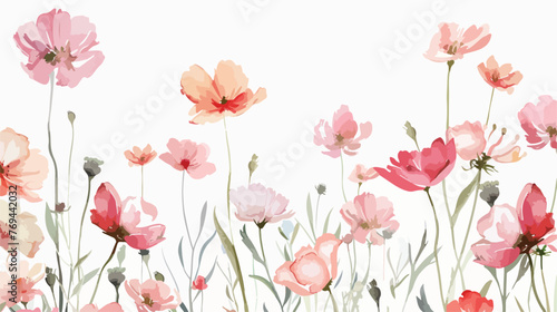 Watercolor flowers background in pastel colors. Flat