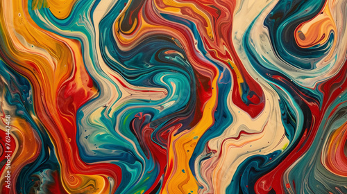 Dynamic patterns of vibrant colors swirling and twirling across the surface, creating a sense of movement and rhythm.