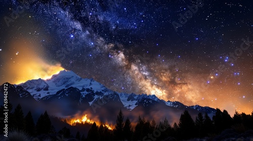 A beautiful night sky with a mountain in the background