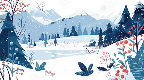 Fototapeta Naklejka Na Ścianę i Meble -  Winter Landscape from the Collection Flat vector 