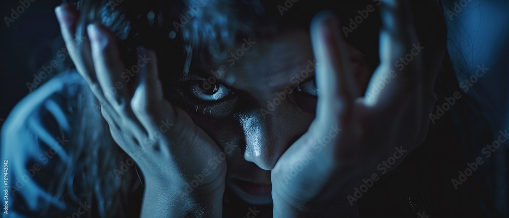 Depict the insidious nature of abuse through a combination of dark colors and distorted shapes , stock photographic style - obrazy, fototapety, plakaty 