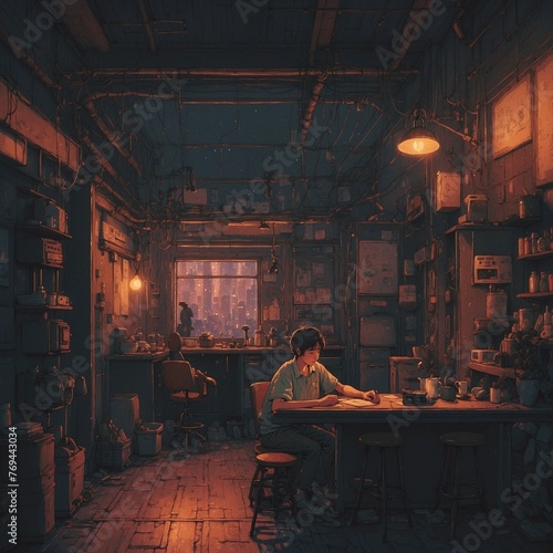 A Boy Writing,Room,Lofi © Reymond