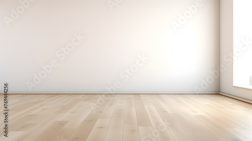 Mock up of empty room with an empty wall and wooden floor