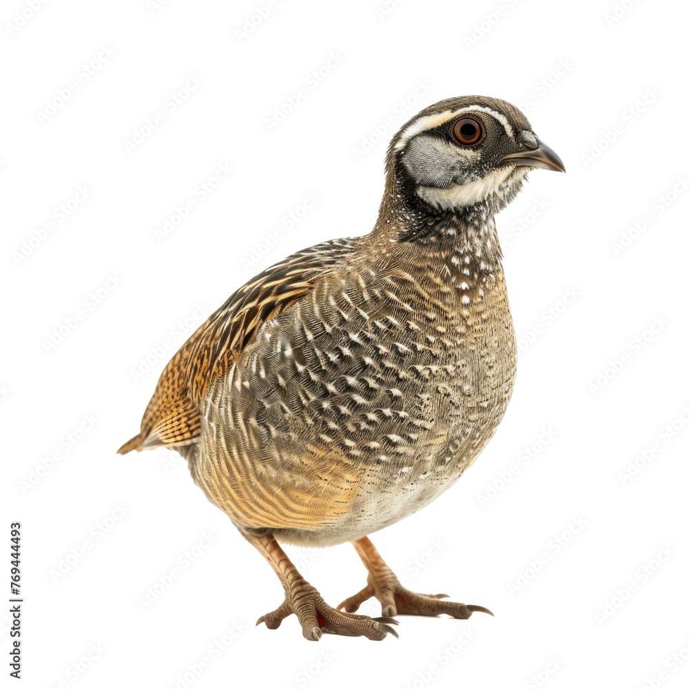 Fototapeta premium Quail in natural pose isolated on white background, photo realistic