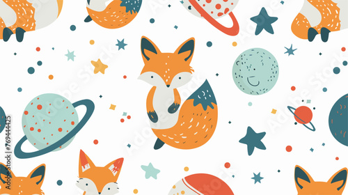 Cute childish seamless pattern with a little fox 