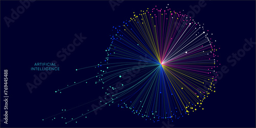 Illustration of abstract stream. Artificial intelligence. Big data, technology, AI, data transfer, data flow, large language model, generative AI