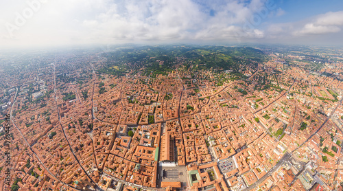 Bologna, Italy. Historical Center. Panorama of the city on a summer day. Sunny weather. Aerial view